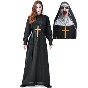 Nuovo Costume da Suora Spaventosa per <span class=keywords><strong>Halloween</strong></span> 2026, Costume da Vergine Maria Nera con Maschera, Set Completo - Product Image 1