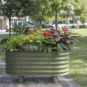 Large Outdoor Self-Watering Rolling Planter Galvanized Metal Raised Garden <strong>Bed</strong> with <strong>Liner</strong> for Vegetable <strong>Flower</strong> Pots Home Nursery - Product Image 4