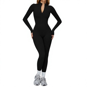 <b>Top</b> Quality Wholesale Women's Long Sleeve Zip Front Yoga Jumpsuit <b>One</b> Piece Fitness Bodysuit Stretch Workout Activewear Romper - Product Image 6