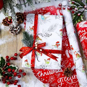 Burymento Christmas <b>Wrapping</b> <b>Paper</b> 17 In X 32.8 Ft Reversible Red <b>White</b> Design For Gift Craft Packaging - Product Image 2