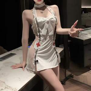 Robe de lingerie sexy et coquine pour femmes, cosplay d'infirmière ou de médecin, robe en dentelle pour femmes adultes, robe de chemise à bretelles dos nu - Product Image 4