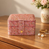 Boîte de rangement pour bijoux en cuir PU rectangulaire élégante et personnalisée, fermeture à bouton pression, finition poudre scintillante/paillettes, sur mesure