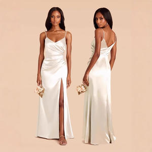 Gaun Prom Satin Belahan Tinggi Tanpa Punggung Tali Elegan Gaun Pengiring Pengantin Belahan Tinggi - Product Image 3