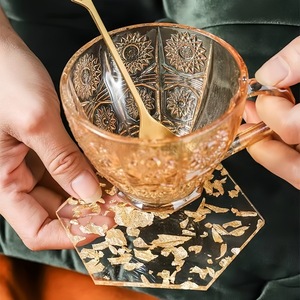 Acrylic Gold Foil Coaster Round Heat Insulating Home Use Resin Table Mat Nordic Style - Product Image 2