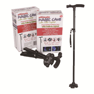 ไม้เท้าพับได้แบบยืดหดได้พร้อมไฟ LED กันลื่น ทำจากอลูมิเนียมอัลลอย สีดำ - Product Image 1