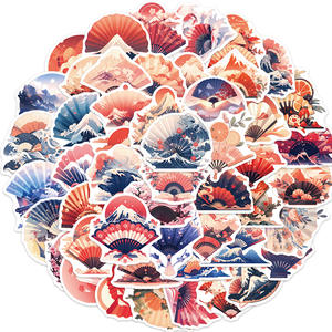 50PCS Délicat fleur de <span class=keywords><strong>cerisier</strong></span> Ukiyoe design traditionnel <span class=keywords><strong>japonais</strong></span> ventilateur autocollant - Product Image 1