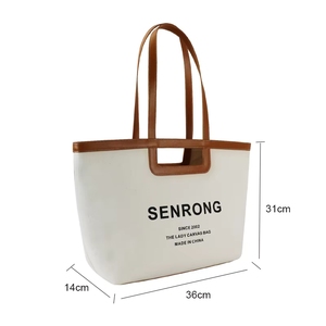 กระเป๋าผ้าแคนวาสธรรมชาติขนาด 12 ออนซ์ พร้อมหูหิ้วหนัง 2 in 1 สีและขนาดตามสั่ง กระเป๋าช้อปปิ้งแบบใช้ซ้ำได้ - Product Image 2