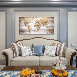 オフィス用世界地図ウォールアート、ヴィンテージ木目調世界地図ポスターキャンバスプリント、写真入り、リビングルーム用航海装飾 - Product Image 5
