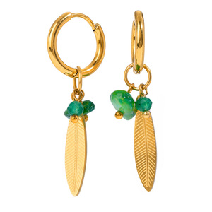 Pendientes de hebilla de oreja de pluma dorada <span class=keywords><strong>con</strong></span> hoja de piedra Natural de acero inoxidable Vintage estilo de <span class=keywords><strong>aro</strong></span> <span class=keywords><strong>con</strong></span> Jade como piedra principal - Product Image 1