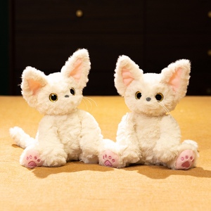 Peluche chat Devon Rex blanc, <span class=keywords><strong>chaton</strong></span> en fourrure bouclée moelleuse avec patte brodée, cadeau pour filles et décoration de chambre - Product Image 2