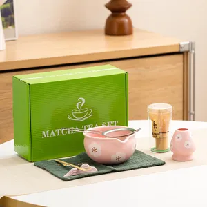 Exclusive Japanese Matcha Set 7-Piece Color <b>Box</b> Ceramic Modern Simple Design Floral Pattern <b>Tea</b> Ceremony - Product Image 3
