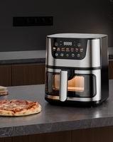 Friteuse à air carrée moderne 8L avec écran tactile, boîtier en acier inoxydable, affichage LED, circulation d'air chaud, protection contre la surchauffe, usage domestique