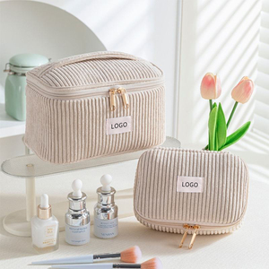 Set de Neceser de <span class=keywords><strong>Pana</strong></span> de Gran Capacidad Bolsa Portátil con Cremallera Elegante Rosa Multifuncional de Moda para Almacenamiento de Maquillaje - Product Image 3