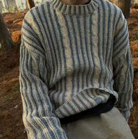 Pull en maille torsadée vintage pour homme avec logo personnalisé, col rond, manches longues, style épais, effet délavé et vieilli