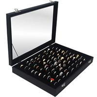 Boîtier de bijoux multifonction noir porte-anneau vitrine bijoux stockage anneau présentoir avec couvercle transparent