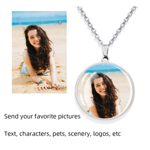 Pendentif photo personnalisé, <span class=keywords><strong>bijoux</strong></span> en verre sous dôme, cadeau avec <span class=keywords><strong>gravure</strong></span> de nom ou logo, collier tendance en acier inoxydable plaqué or ESSPOC - Product Image 2