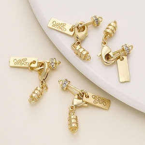 18K Gold Plated Copper <b>Hook</b> Clasp Rectangle Micro Set Cubic Zirconia For Necklace Making DIY Jewelry Accessories - Product Image 1