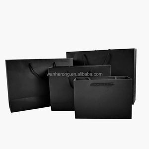 <span class=keywords><strong>Sac</strong></span> d'emballage noir <span class=keywords><strong>sac</strong></span> de course logo de marque personnalisé cadeau vêtements vente au détail sacs en papier avec poignées en ruban plat - Product Image 5
