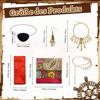 Ficino Set Pesta Bola Halloween Lintas Batas, Syal Kepala, Sabuk, Kalung, Penutup Mata, Aksesoris Kostum Bajak Laut Cosplay, Kain Merah