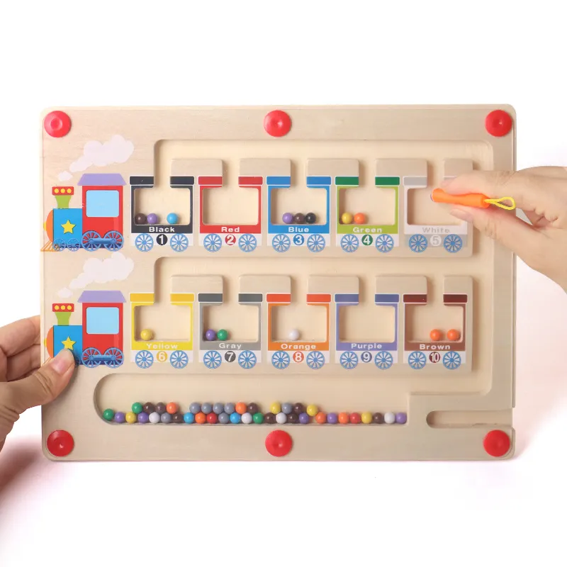 Frühschule Nummer Maze Spielzeug Jouet enfant Montessori Zug-Stil Zählen Übereinstimmung Spiel Holzmagnet-Puzzle-Brett für Kinder