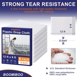 ผ้าคลุมพลาสติกป้องกันสี Boomiboo ขนาด 12 ฟุต x 9 ฟุต แพ็ค 6 ผืน หนา 0.5 มิล - Product Image 2