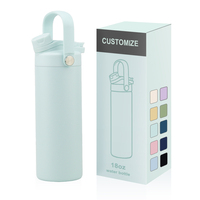 Bouteille d'eau isotherme en acier inoxydable sans BPA de 18 oz avec logo personnalisé, couvercle anti-poussière avec paille, pour le sport et les activités de plein air