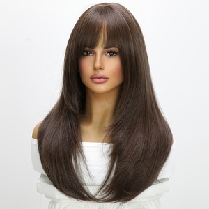 Pelucas populares de moda SMILCO, peluca trenzada de pelo liso marrón con flequillo completo de Europa y América para mujeres negras SM7829 - Product Image 3