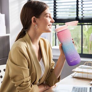 Botella de Agua Deportiva de Tritán a Prueba de Fugas, Libre de BPA, de 1 Litro, con Marcador de Tiempo, Botella de Agua Motivacional de Plástico Grande con Logotipo Personalizado - Product Image 3