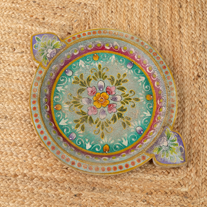 Plateau décoratif rond en bois peint à la main, présentoir pour la décoration de la maison de campagne, du salon, de la salle à manger et de la cuisine - Product Image 1