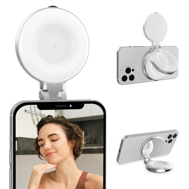 TELESIN RGB Rechargeable LED Selfie Ring Light 3-Mode Selfie Photographic Lighting for Mobile Phones 180° Flip Built-In Magnetic