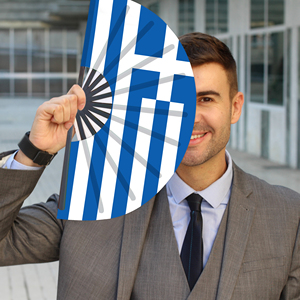 Abanicos Plegables de Bambú con la Bandera de Grecia al por Mayor, Abanico de Mano para Carnaval, Boda, Festival, Fiesta, Agencia de Viajes - Product Image 3