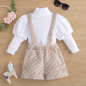 Vêtements d'automne pour bébé fille, ensembles de vêtements pour filles 2 pièces, chemise à manches longues blanche avec pantalon, vêtements pour enfants - Product Image 3