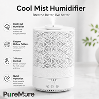 Humidificateur d'air pour chambre et bureau, brume fraîche, mode veille silencieux, brume fine et forte, minuterie 2H 4H 8H, design décoratif ajouré