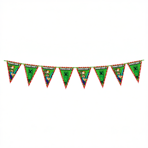 Guirlande Minecraft jetable pour fête d'anniversaire, 2,3 m, forme triangulaire, 4 couleurs, décorations suspendues imprimées numériquement, lot de 2 - Product Image 1