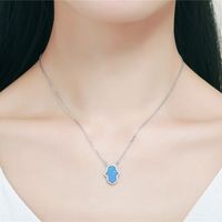 Collier pendentif en argent sterling S925 véritable, en forme de paume, avec opale et chaîne croisée, électroplaqué