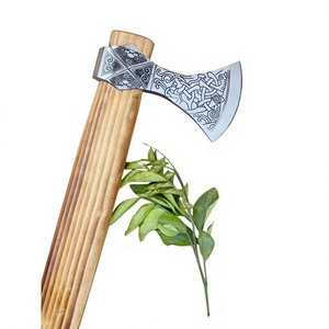 Hacha forjada a mano con cabeza de acero al carbono y mango de madera dura natural para acampar al aire libre, cortar leña y troncos. - Product Image 5