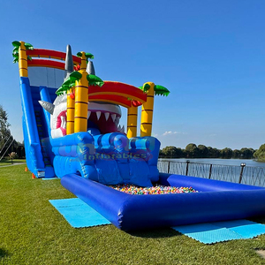 Giant outdoor commercial bouncy castle commercial jump <b>house</b> <b>inflatable</b> shark water slide with swimming pool - Product Image 1