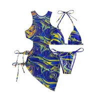 Benutzer definierte Logo Tie-Dye 3 Stück Damen C-String Micro Mini sexy Neck holder Bikini-Sets Vertuschungen Bade bekleidung Beach wear