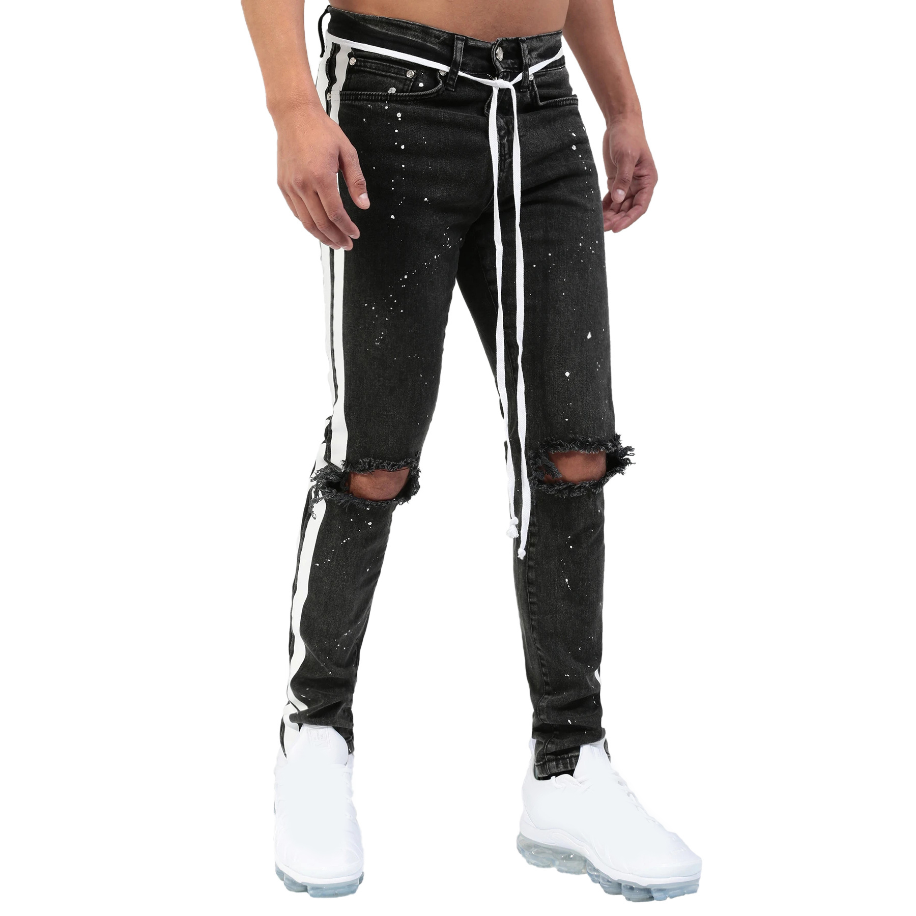 Pantalones vaqueros estampados a rayas blancas y negras para hombre,  Joggers de mezclilla pintados, patrón de moda, pantalones vaqueros  ajustados|Pantalones informales| - AliExpress