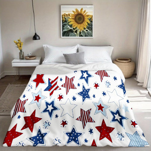 Plaid en peluche de style américain avec motif d'étoiles rouges, bleues et blanches pour la maison, couverture en flanelle douce et confortable pour toutes les saisons - Product Image 5