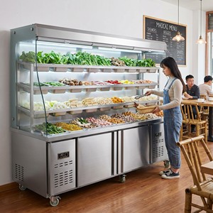 Vitrine réfrigérée <span class=keywords><strong>à</strong></span> double température 1,8 m avec rideau de refroidissement pour brochettes, restaurant de fondue et bar alimentaire - Product Image 2