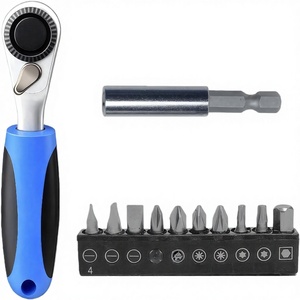 Mini-jeu de clés à cliquet pour vélo - Outil de réparation rapide portable avec poignée en plastique, base noire à dix trous, tige d'extension hexagonale/divisée de 1/4 po - Product Image 1