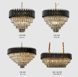 Lustre rond en cristal K9 en fer noir mat doré brillant 8*E14 LED, luminaires suspendus de luxe - Product Image 5