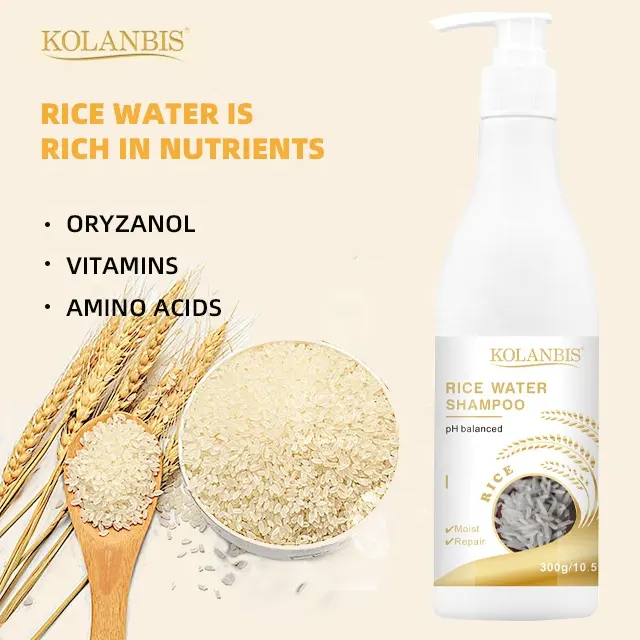 Fermente pirinç su Amino asit yüzey aktif madde şampuanı kuru saçlar için özel etiket KOLANBIS
