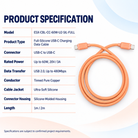 Câble de charge rapide USB C 60W, câble de données USB C entièrement en silicone, cuivre étamé, souple, personnalisable pour ordinateurs portables, tablettes et téléphones