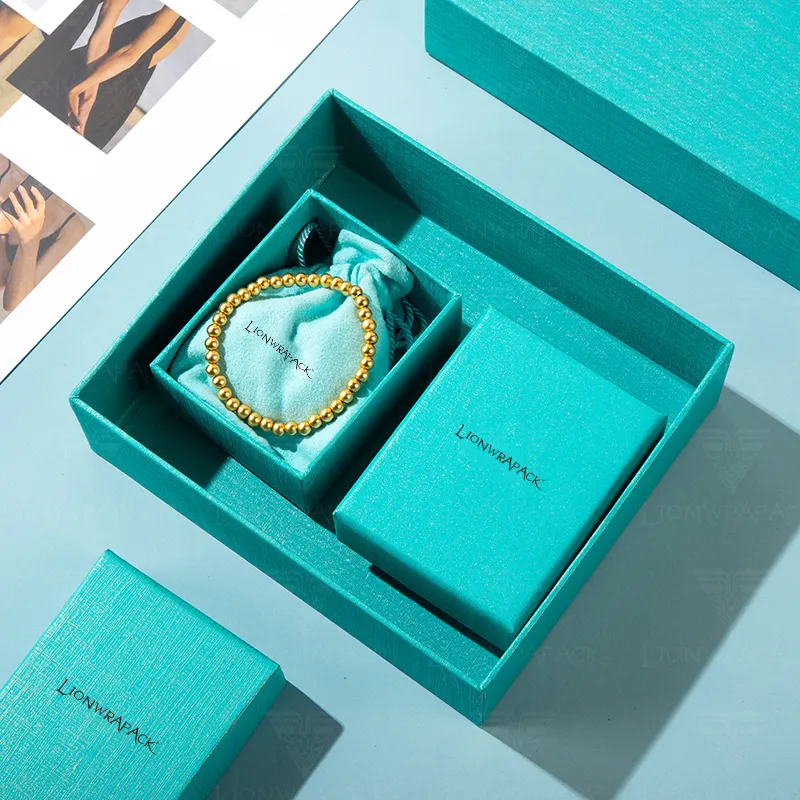 Échantillons gratuits Cadeau de stockage de colliers décoratifs portables Boîtes d'emballage de bijoux bleues avec logo coffret de luxe