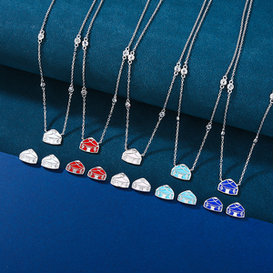 Collier Maison en Argent Sterling 925 Émaillé avec Pendentif Pavé CZ Coloré pour Femme et Enfant, Style Coréen Tendance, Idéal pour Fête et Mariage - Product Image 1