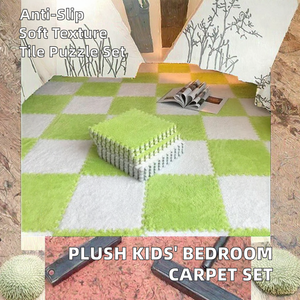 Alfombra de Peluche Gruesa al por Mayor, Rompecabezas de Piso Encastrable, Juego de Baldosas de Cerámica, Decoración para Dormitorio Infantil, Decoración del Hogar - Product Image 3