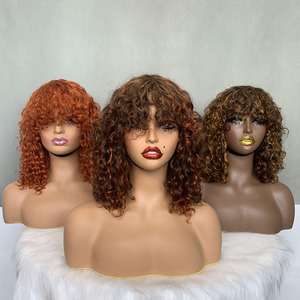 Perruque courte bouclée en cheveux humains, perruques courtes en cheveux vierges vietnamiens, perruque bouclée de luxe SDD de 12 pouces avec frange - Product Image 2