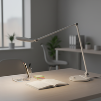 Lampe de bureau LED ABS contemporaine pliable avec bras simple, protection oculaire, éclairage flexible et rotatif à intensité variable pour lecture et bureau